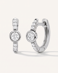Bezel and Pavé Lab-Grown Diamond Huggie Earrings in white gold, view 1 | MET-RE-0017-M01