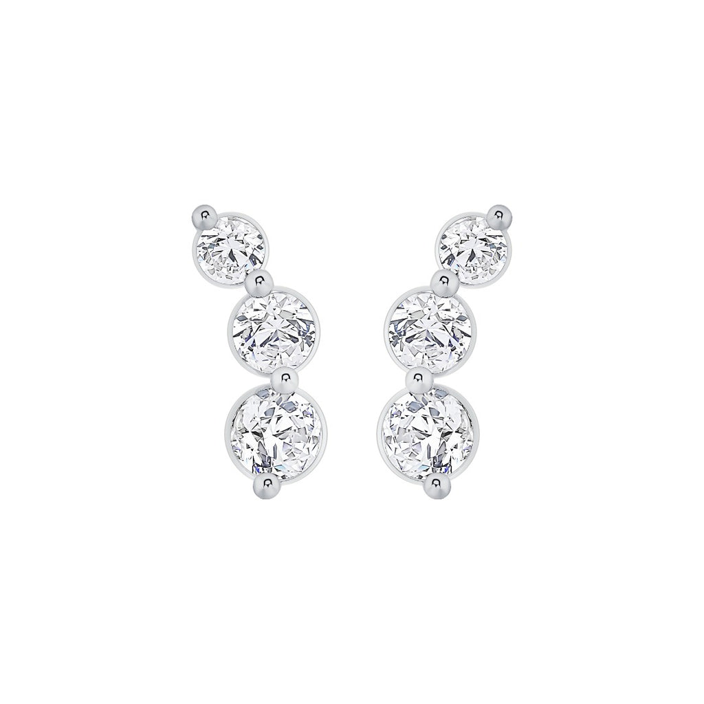 Graduated Curved Three-Stone Lab-Grown Diamond Earrings in white gold, view 2 | MET-RE-0019-M02