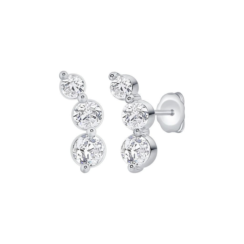 Graduated Curved Three-Stone Lab-Grown Diamond Earrings in white gold, view 3 | MET-RE-0019-M03