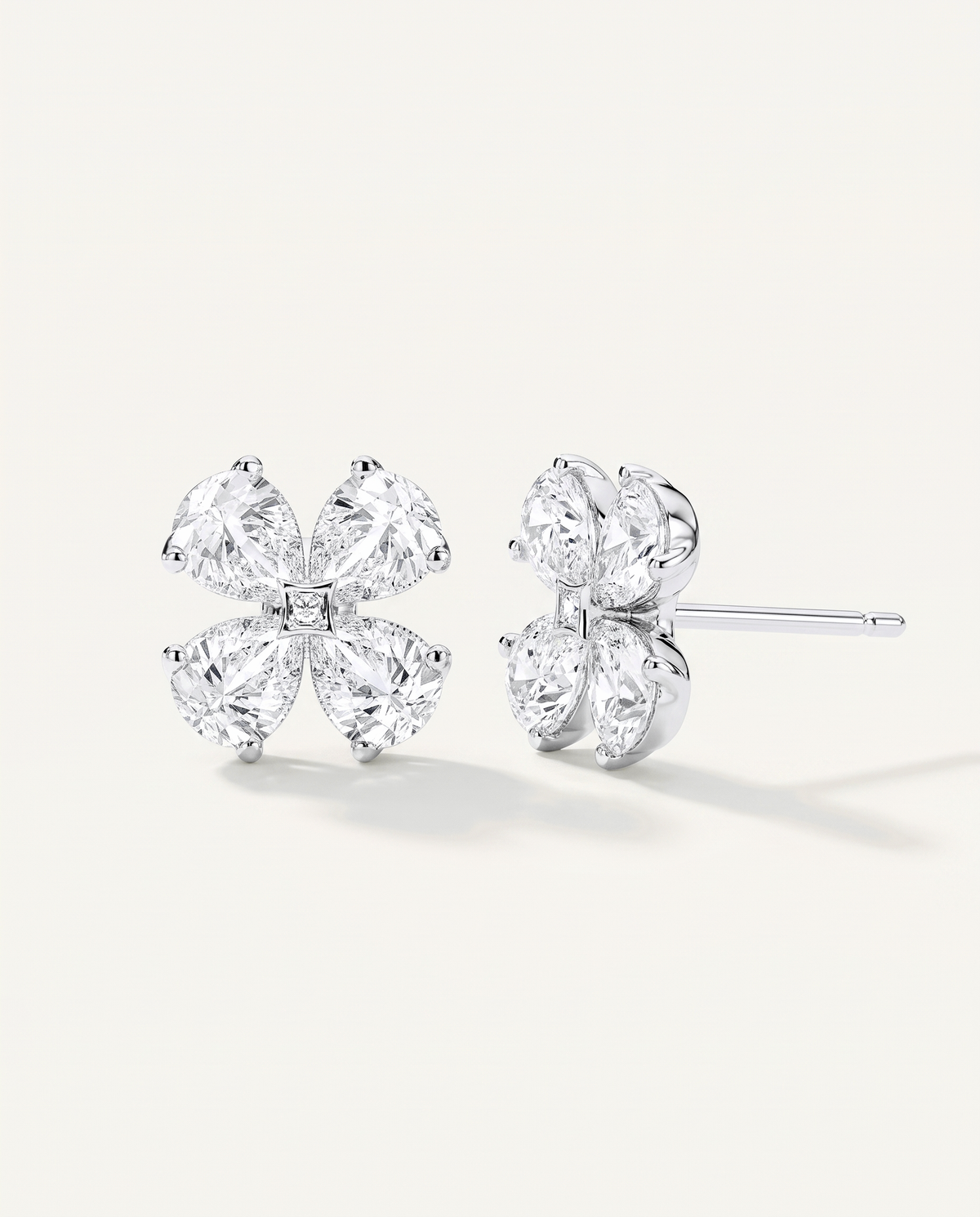 Pear-Shaped Lab-Grown Diamond Cluster Earrings in white gold, view 1 | MET-RE-0021-M01