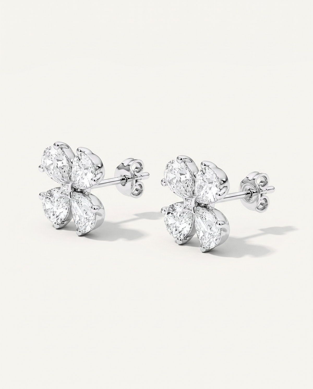 Pear-Shaped Lab-Grown Diamond Cluster Earrings in white gold, view 4 | MET-RE-0021-M04