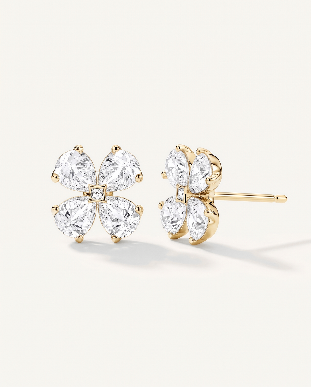 Pear-Shaped Lab-Grown Diamond Cluster Earrings in yellow gold, view 1 | MET-RE-0021-M06