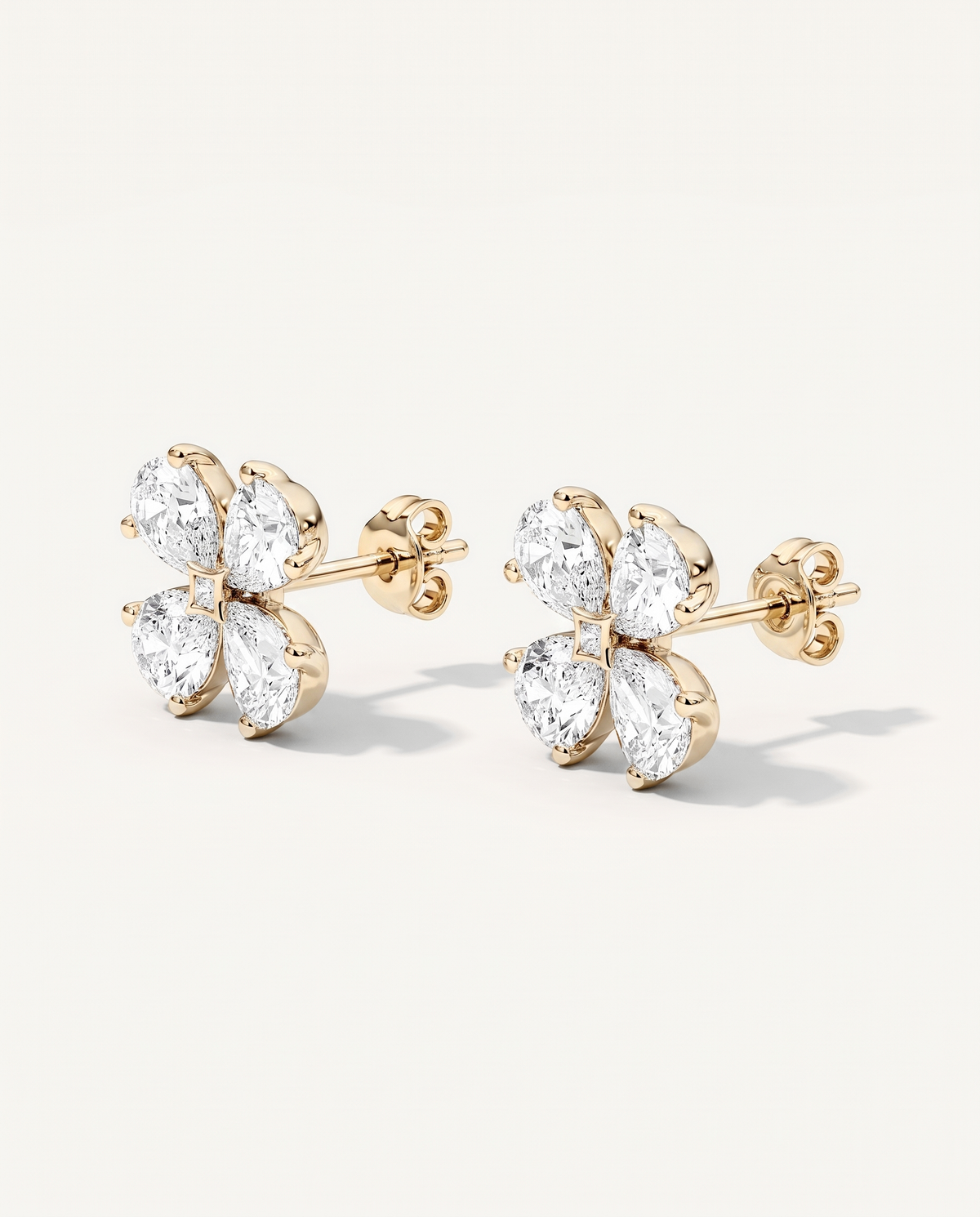 Pear-Shaped Lab-Grown Diamond Cluster Earrings in yellow gold, view 4 | MET-RE-0021-M07