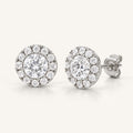 Round Halo Lab-Grown Diamond Stud Earrings in white gold, view 1 | MET-RE-0022-M01