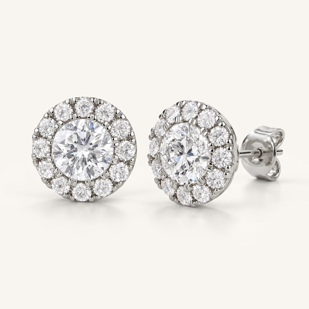 Round Halo Lab-Grown Diamond Stud Earrings in white gold, view 1 | MET-RE-0022-M06
