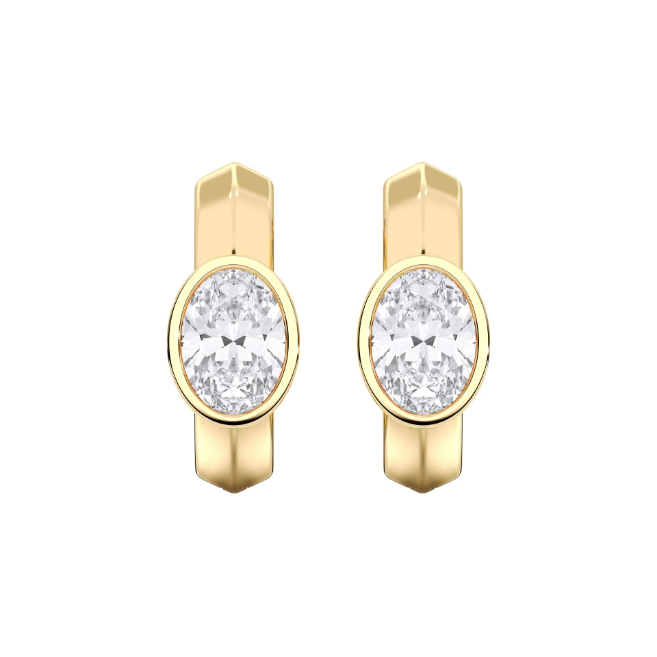 Oval Bezel-Set Lab-Grown Diamond Huggie Hoop Earrings in yellow gold, view 1 | MET-RE-0024-M05