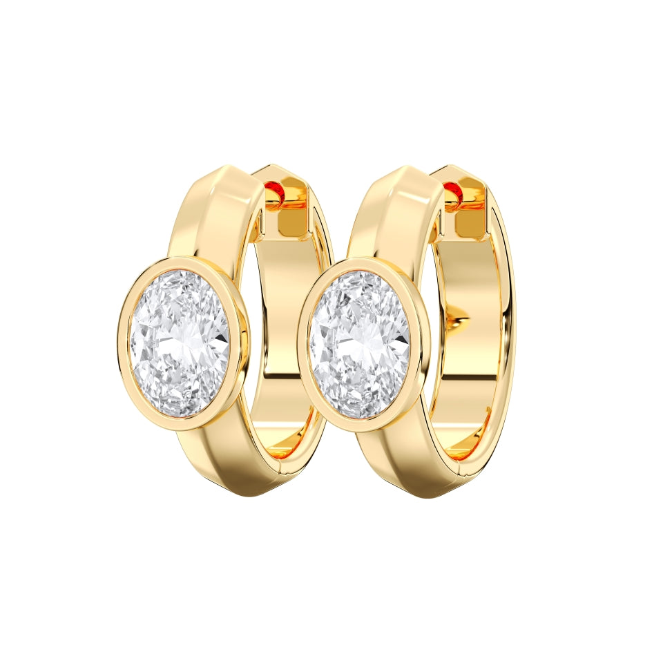 Oval Bezel-Set Lab-Grown Diamond Huggie Hoop Earrings in yellow gold, view 3 | MET-RE-0024-M07