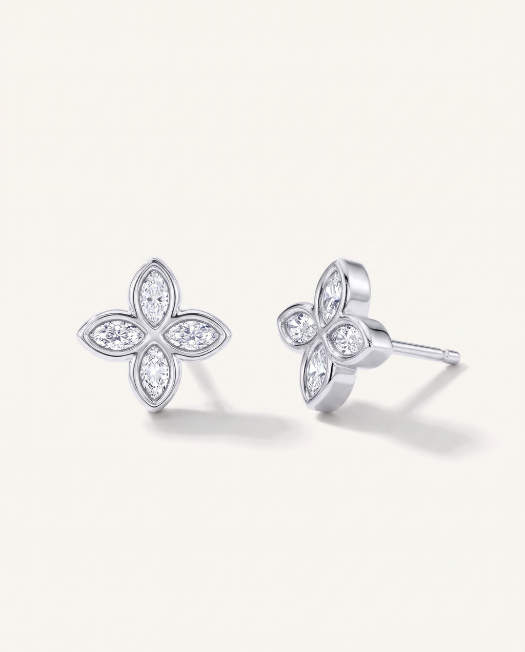 Rosette Lab-Grown Diamond Stud Earrings in white gold, view 1 | MET-RE-0028-M01