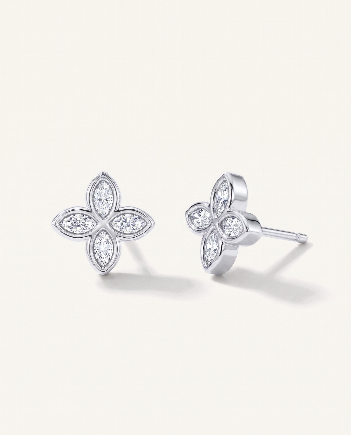 Rosette Lab-Grown Diamond Stud Earrings in white gold, view 1 | MET-RE-0028-M01