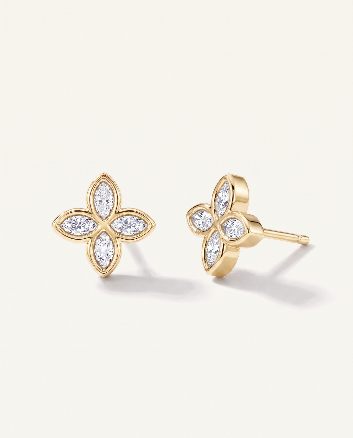 Rosette Lab-Grown Diamond Stud Earrings in yellow gold, view 1 | MET-RE-0028-M06
