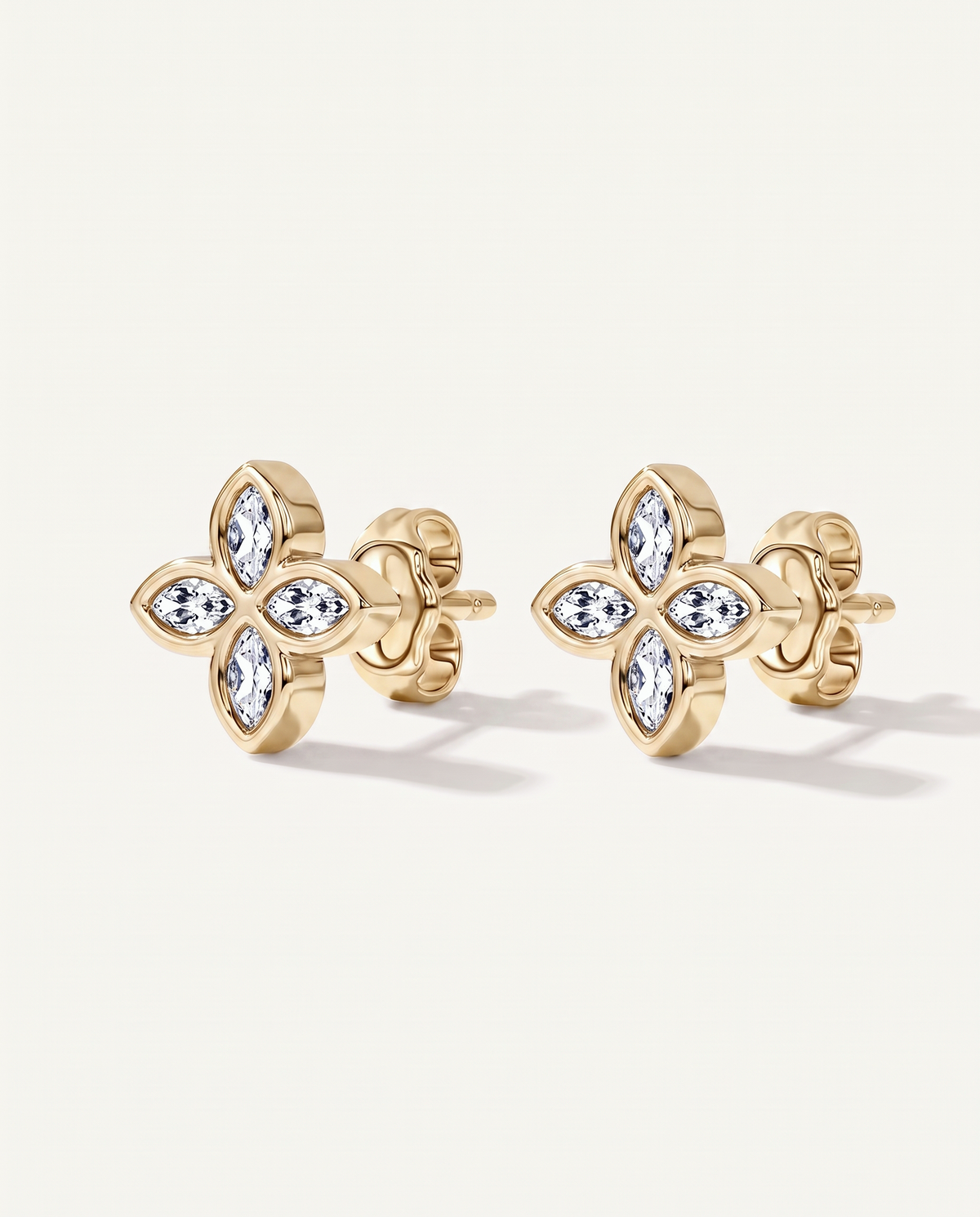 Rosette Lab-Grown Diamond Stud Earrings in yellow gold, view 4 | MET-RE-0028-M07