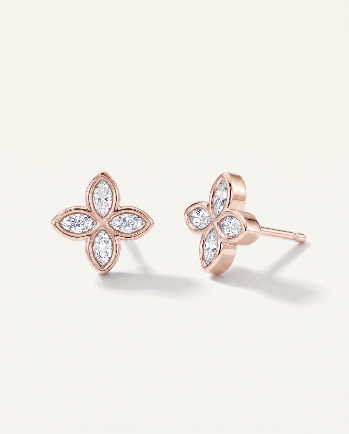 Rosette Lab-Grown Diamond Stud Earrings in rose gold, view 1 | MET-RE-0028-M08