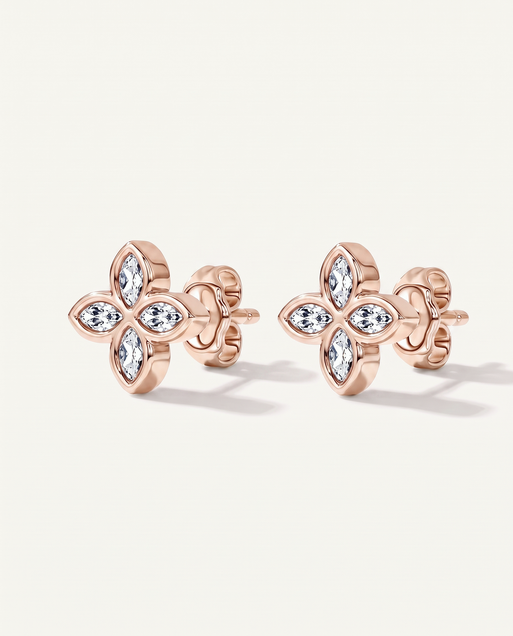 Rosette Lab-Grown Diamond Stud Earrings in rose gold, view 4 | MET-RE-0028-M09