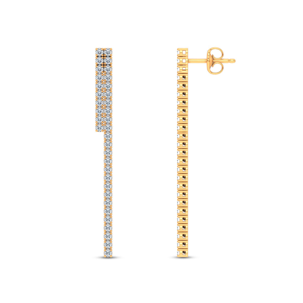 Linear Lab-Grown Diamond Drop Earrings in yellow gold, view 3 | MET-RE-0029-M07