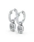 Oval Bezel Lab-Grown Diamond Dangle Huggie Earrings in white gold, view 1 | E041-M01