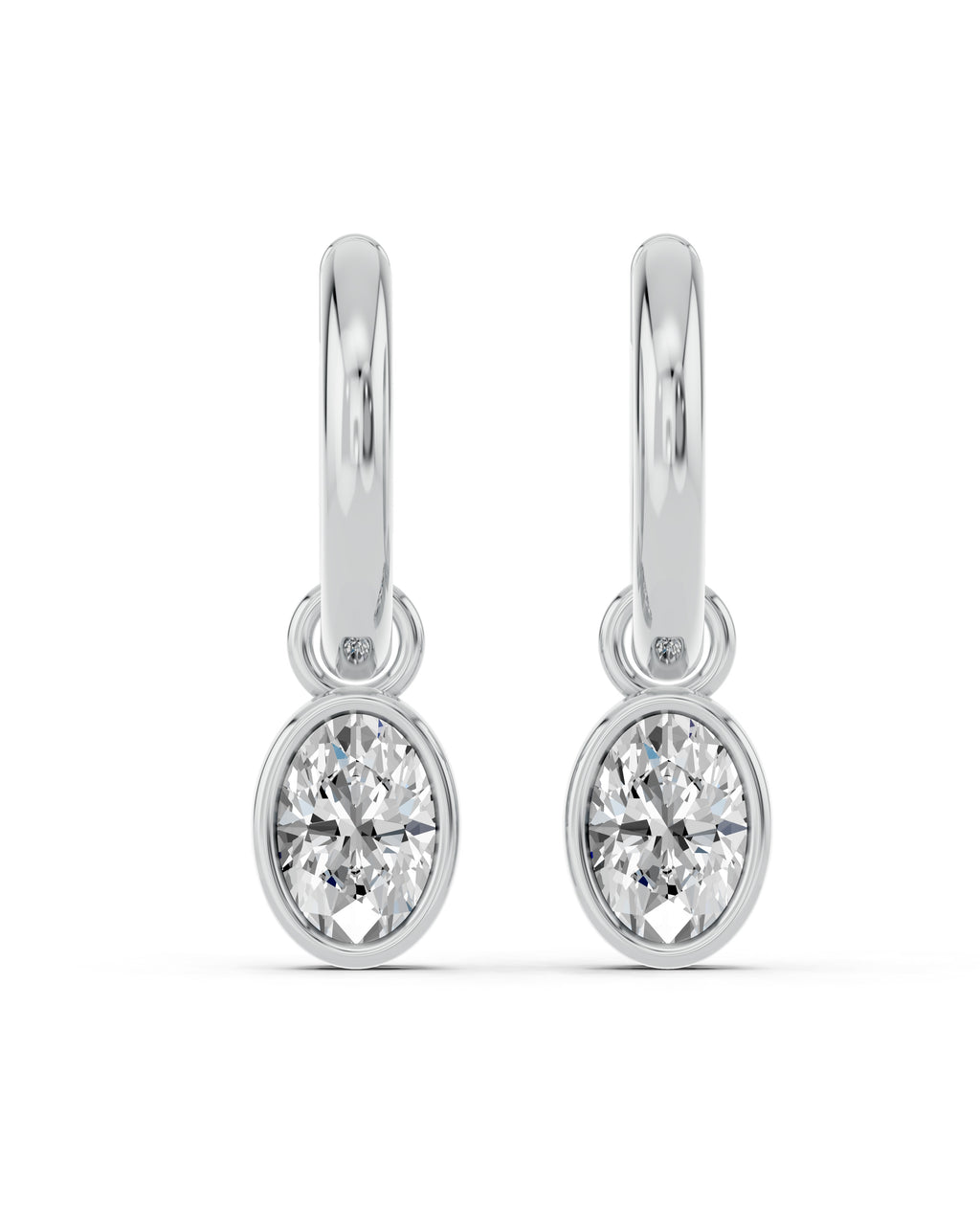 Oval Bezel Lab-Grown Diamond Dangle Huggie Earrings in white gold, view 2 | E041-M02