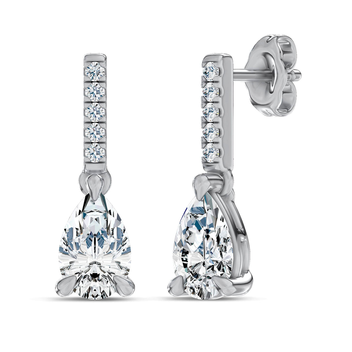 Pear Lab-Grown Diamond Link Drop Earrings in white gold, view 1 | E042-M01