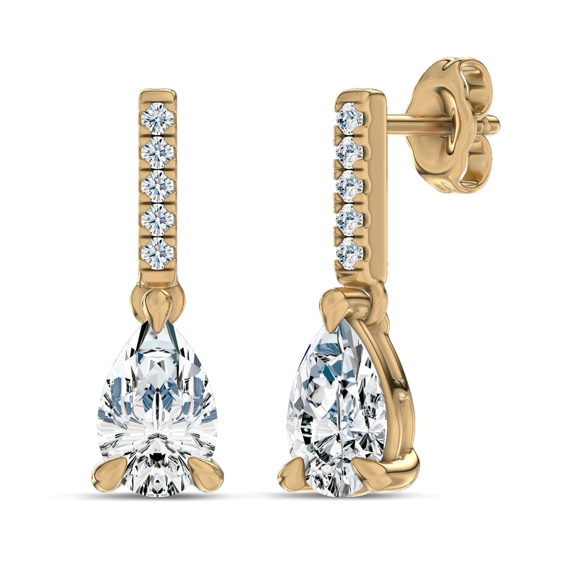 Pear Lab-Grown Diamond Link Drop Earrings in yellow gold, view 1 | E042-M05