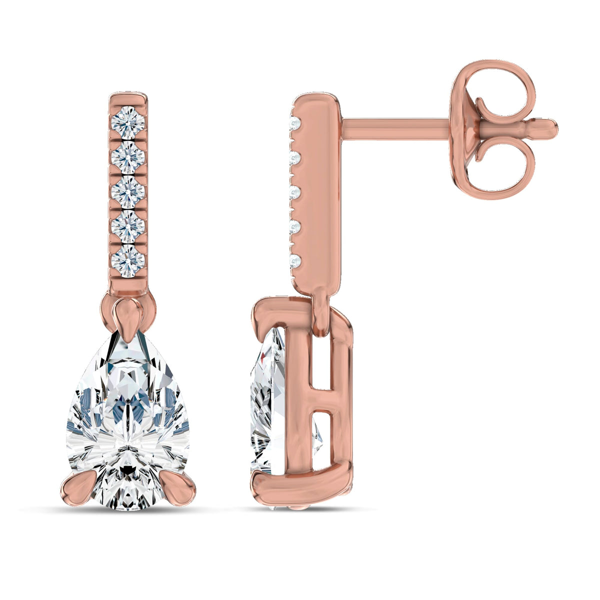 Pear Lab-Grown Diamond Link Drop Earrings in rose gold, view 3 | E042-M11