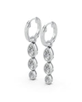 Triple Pear Bezel Lab-Grown Diamond Dangle Huggie Earrings in white gold, view 1 | E043-M01