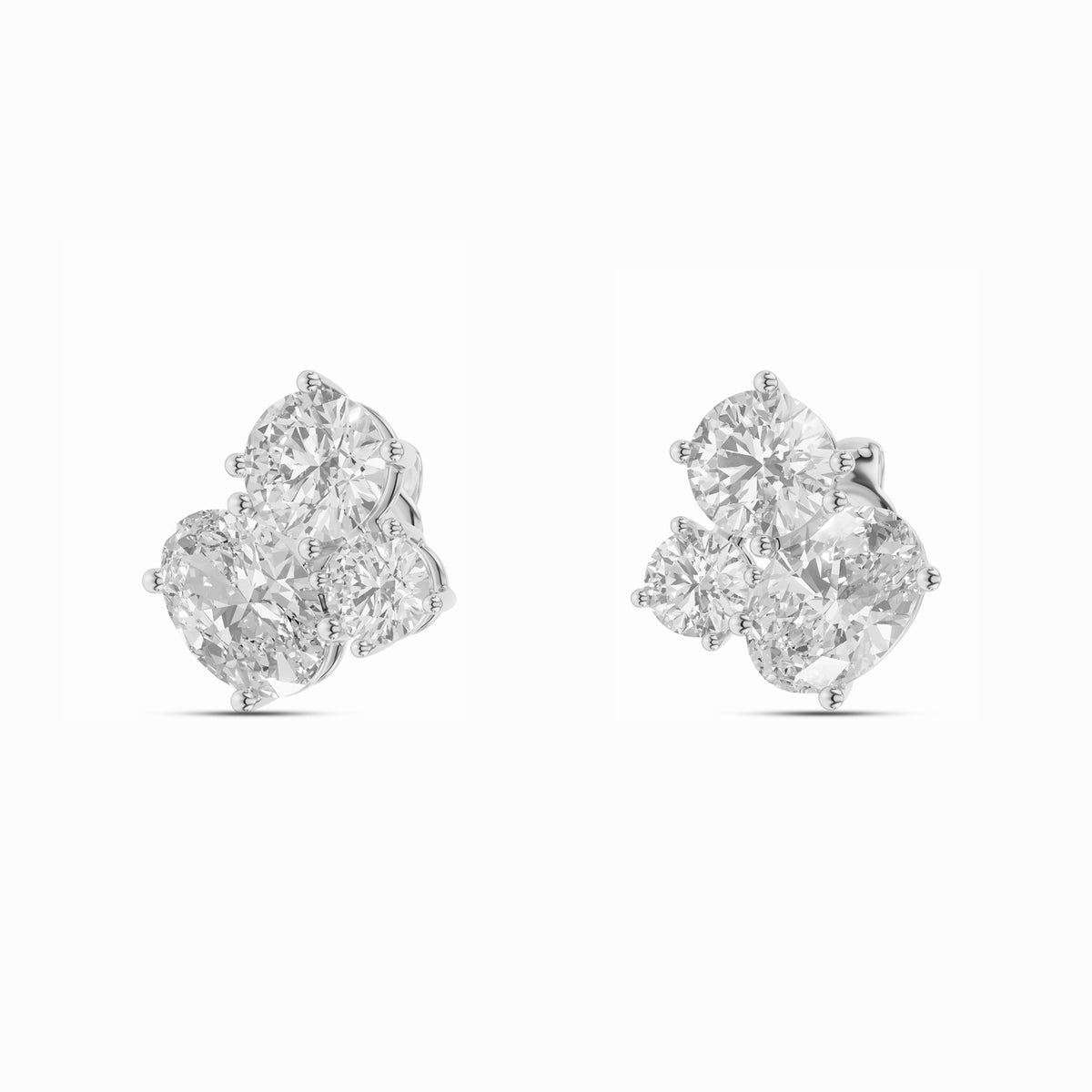 Sculpted Mixed-Shape Lab-Grown Diamond Stud Earrings in white gold, view 1 | E044-M01