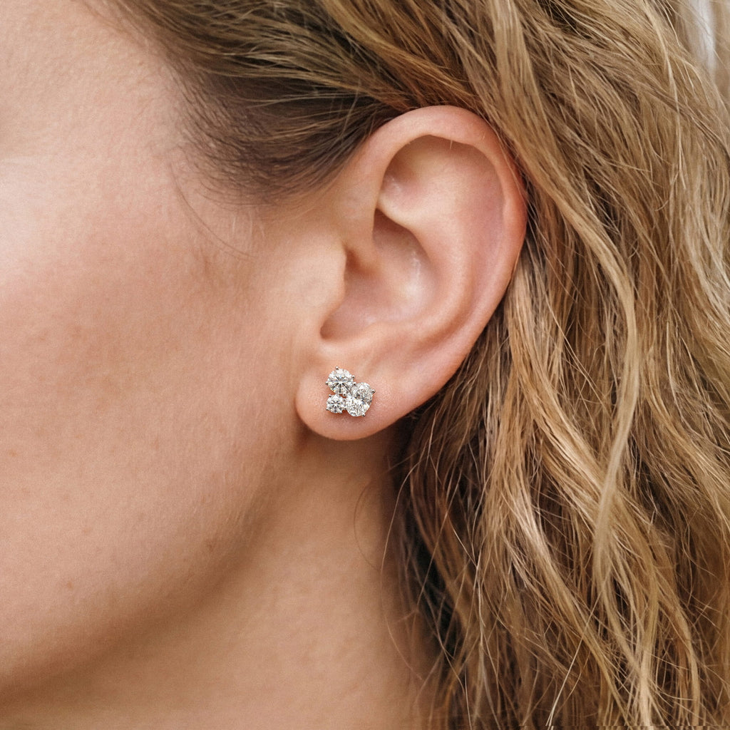 Sculpted Mixed-Shape Lab-Grown Diamond Stud Earrings worn for styling | E044-M04