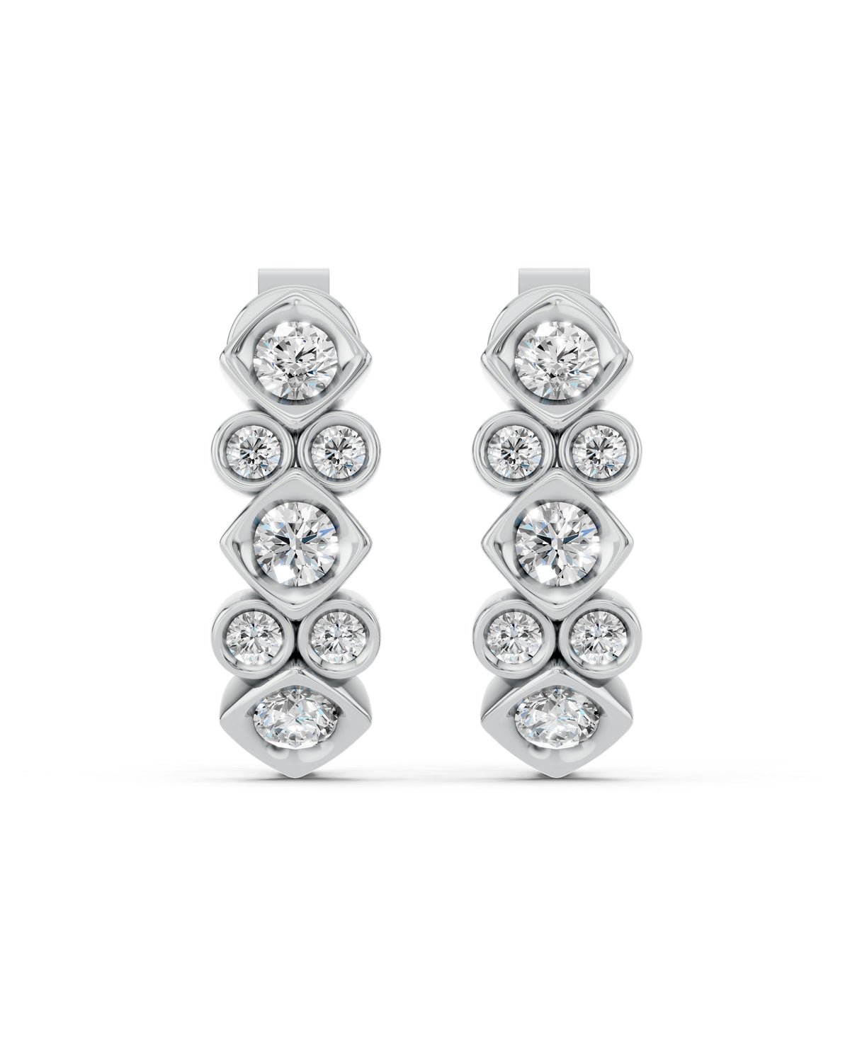 Geometric Bezel Lab-Grown Diamond J-Hoop Earrings in white gold, view 2 | E045-M02