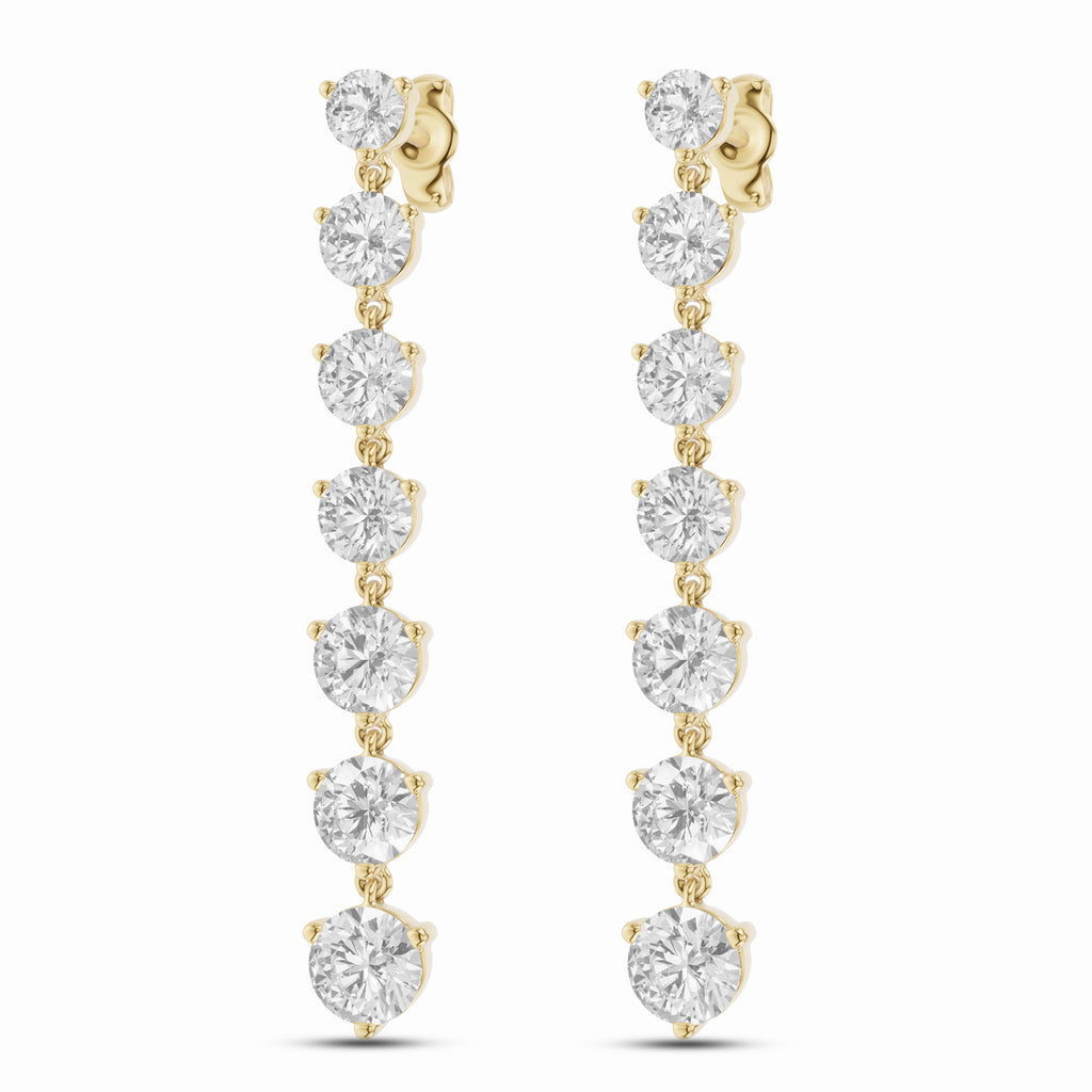 Graduated Round Lab-Grown Diamond Drop Earrings in yellow gold, view 1 | E051-M01