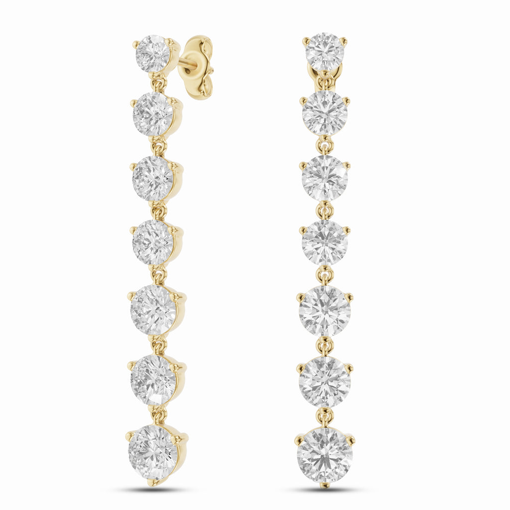 Graduated Round Lab-Grown Diamond Drop Earrings in yellow gold, view 2 | E051-M02