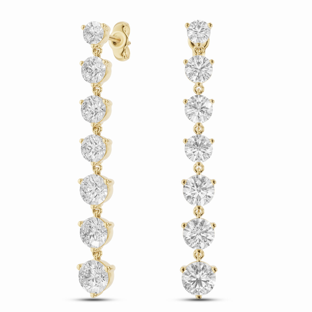 Graduated Round Lab-Grown Diamond Drop Earrings in yellow gold, view 2 | E051-M02