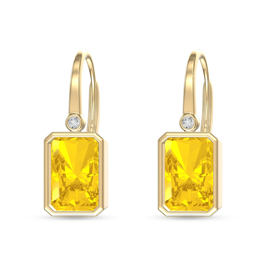 Fancy Yellow Radiant-Cut Lab-Grown Diamond Drop Earrings in yellow gold, view 2 | E052-M02