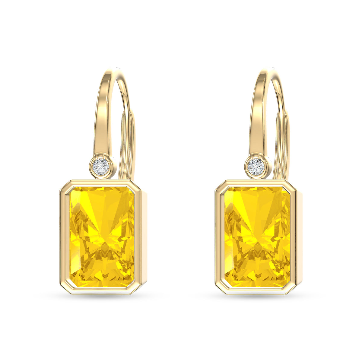 Fancy Yellow Radiant-Cut Lab-Grown Diamond Drop Earrings in yellow gold, view 2 | E052-M02
