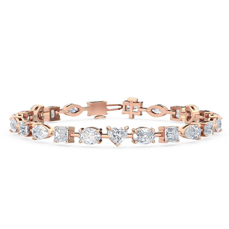 White Gold Mixed Shaped Tennis Lab Grown Diamond Bracelet (10ctw) — MET-WB-0001 - Rose