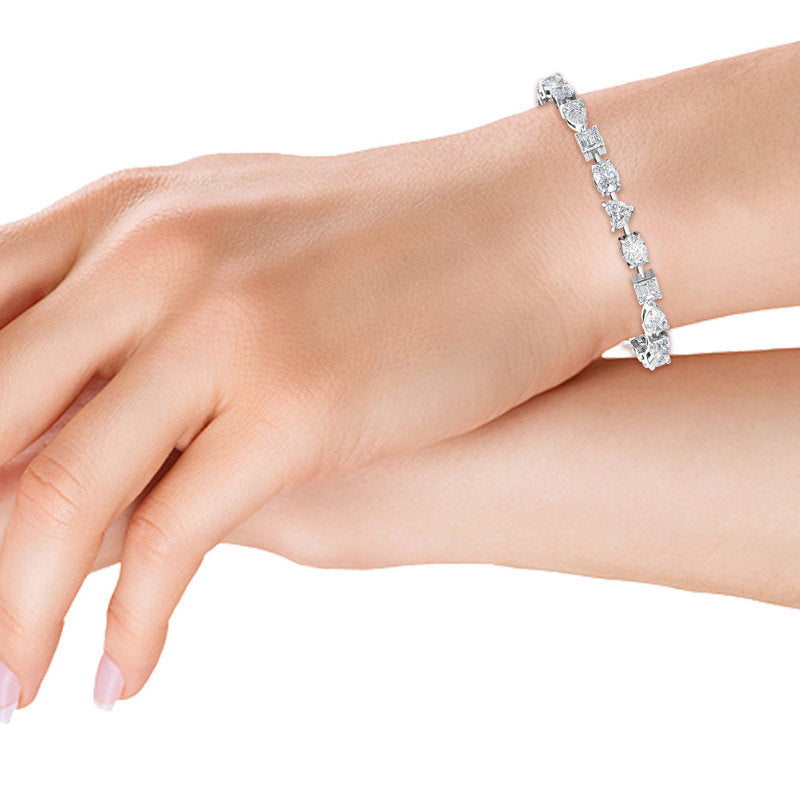 White Gold Mixed Shaped Tennis Lab Grown Diamond Bracelet (10ctw) — MET-WB-0001 - White