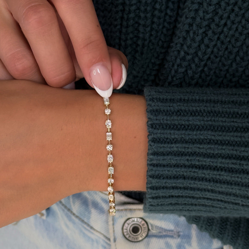 Yellow Gold Perfect Mix Shape Tennis Bracelet (4ctw) — MET-WB-0002 - 14K Yellow Gold