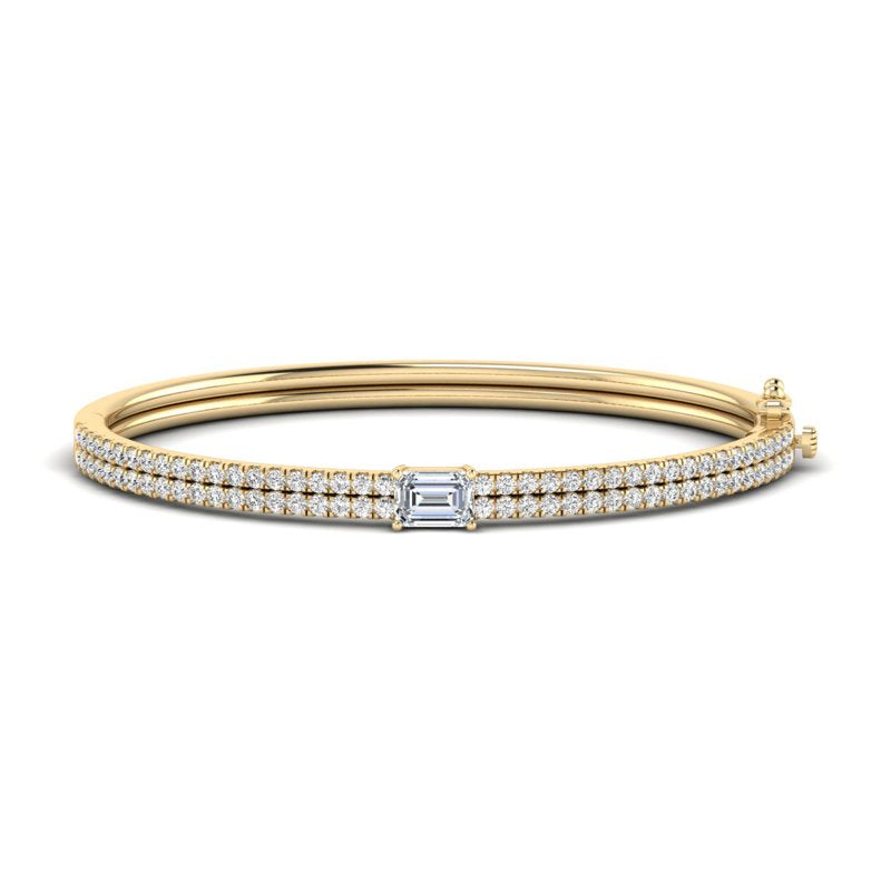 Yellow Gold Lula Round Pave & Emerald Diamond Bangle