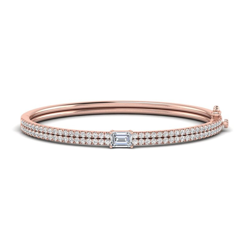 Lula Round Pave & Emerald Diamond Bangle — MET-WB-0003 - 14K Rose Gold