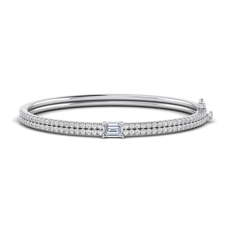 Lula Round Pave & Emerald Diamond Bangle — MET-WB-0003 - 14K White Gold