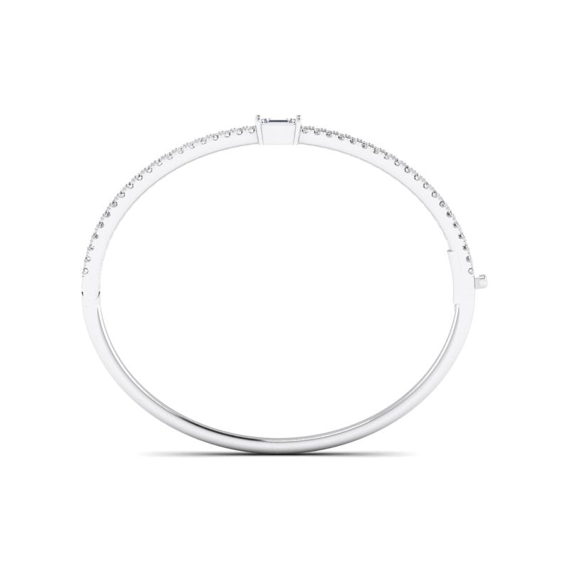 Lula Round Pave & Emerald Diamond Bangle — MET-WB-0003 - 14K White Gold