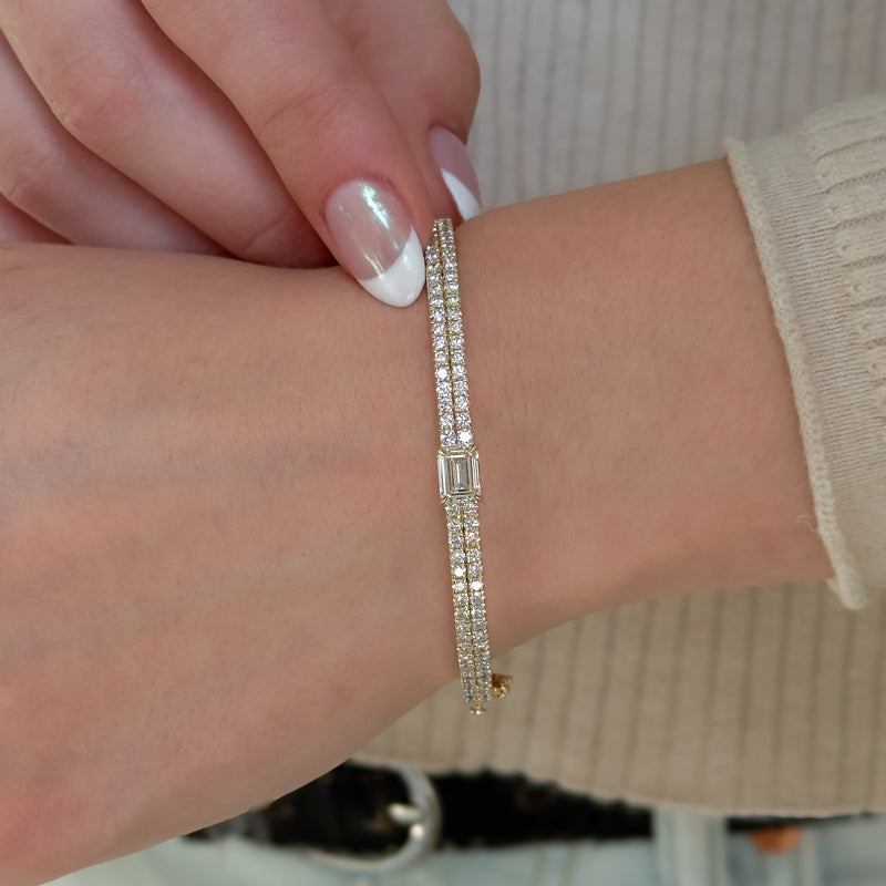 Lula Round Pave & Emerald Diamond Bangle — MET-WB-0003 - 14K Yellow Gold