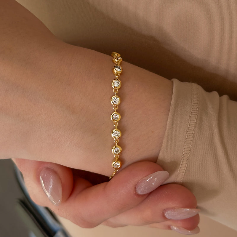 Bubble Bezel Bracelet (1ctw) — MET-WB-0007 - 14K Yellow Gold