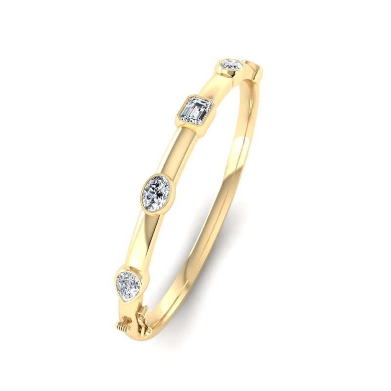Bold Mix Shaped Bangle (3ctw) — MET-WB-0008 - 14K Yellow Gold