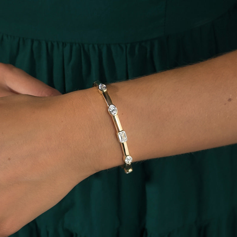 Bold Mix Shaped Bangle (3ctw) — MET-WB-0008 - 14K Yellow Gold