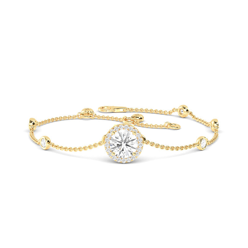 Yellow Gold Round Halo Adjustable Lab Grown Diamond Bracelet (9/10ctw)