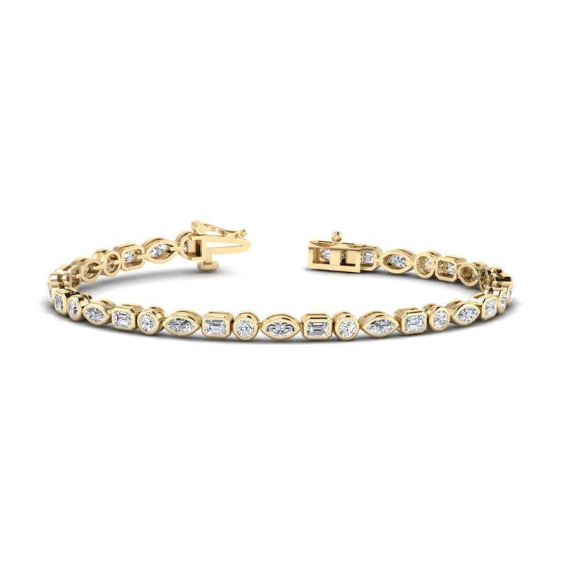 Yellow Gold Bezel Mix Shaped Tennis Bracelet (4ctw)
