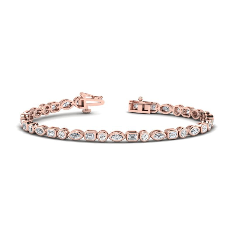 Bezel Mix Shaped Tennis Bracelet (4ctw) — MET-WB-0010 - 14K Rose Gold