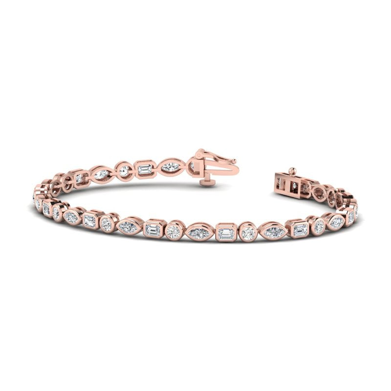 Bezel Mix Shaped Tennis Bracelet (4ctw) — MET-WB-0010 - 14K Rose Gold