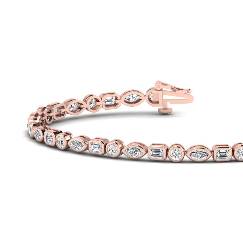 Bezel Mix Shaped Tennis Bracelet (4ctw) — MET-WB-0010 - 14K Rose Gold