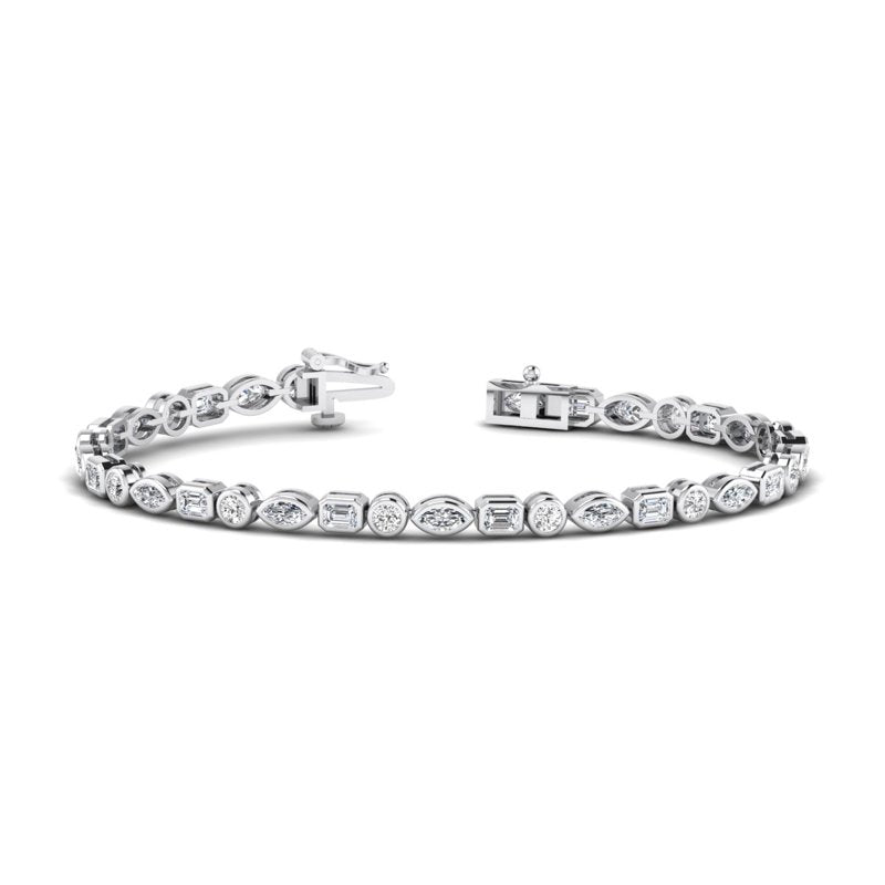 Bezel Mix Shaped Tennis Bracelet (4ctw) — MET-WB-0010 - 14K White Gold