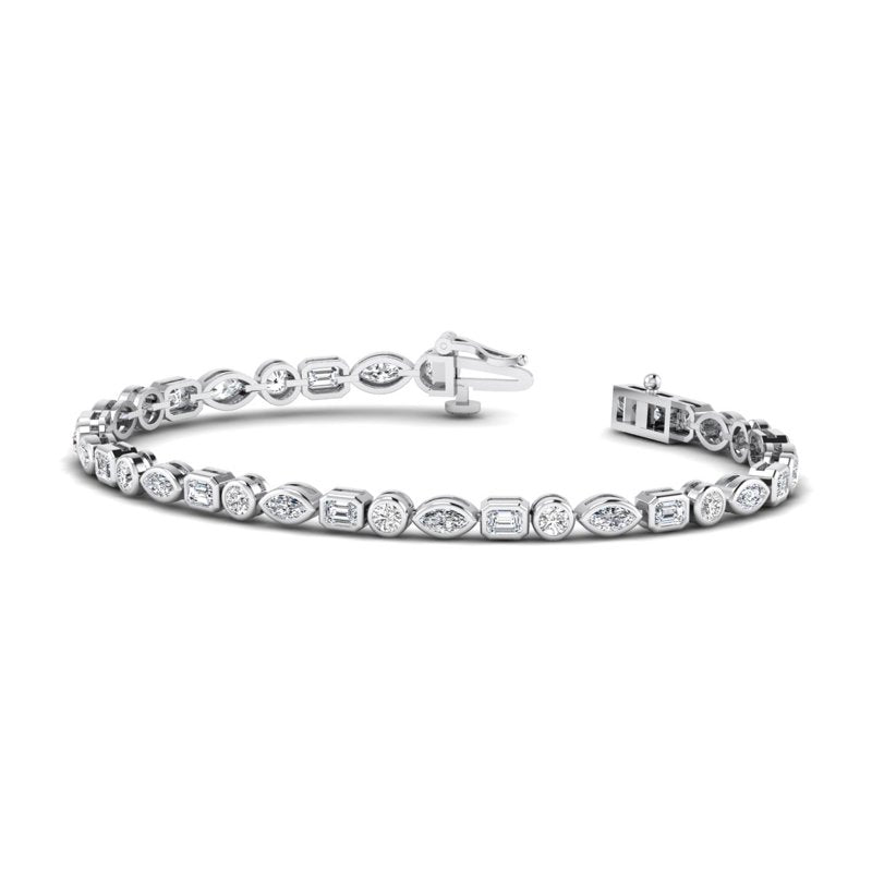 Bezel Mix Shaped Tennis Bracelet (4ctw) — MET-WB-0010 - 14K White Gold
